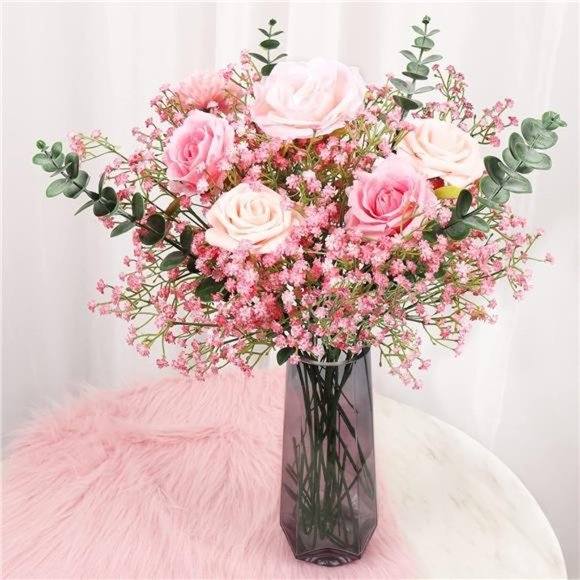 ArtificialFlowers Pink Gypsophila Bouquets 15pcs Real Touch Flowers for Wedding - Picture 3 of 6